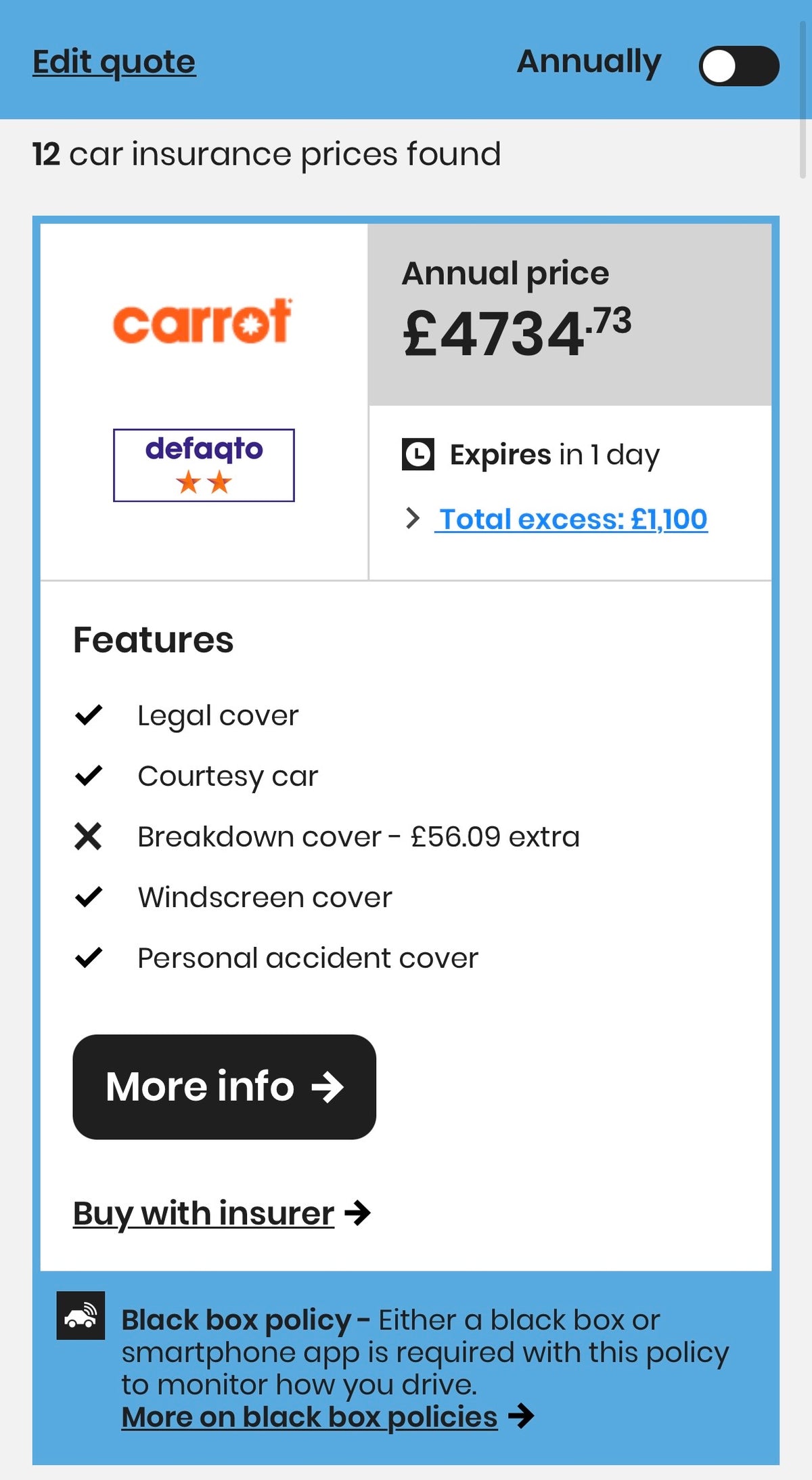 Before quote screenshot